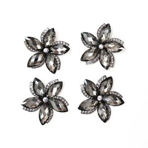 Set of 4 vintage brooches black gunmetal retro flower crystal curtain decor new